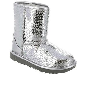 UGG Kids Girls Youth 13 Classic II Gel Hearts Silver Boots Shearling Fur Lined
